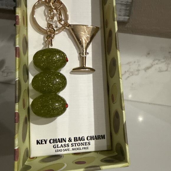 Piper K Gold Martini glittery Olives Bag Charm/Keyring Purse Accessory - NEW - Picture 4 of 6